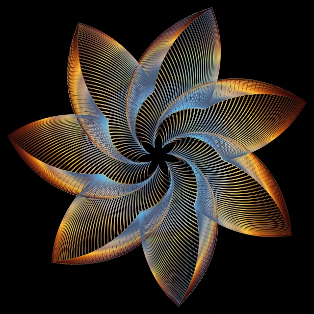 a close up of a flower on a black background, digital art, generative art, golden ratio illustration, color vector, moire, glowing spiral background