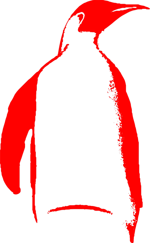 a red penguin silhouetted against a black background, a raytraced image, inspired by Patrick Caulfield, digital art, low quality grainy, coca cola bottle, jacket over bare torso, [[blood]]