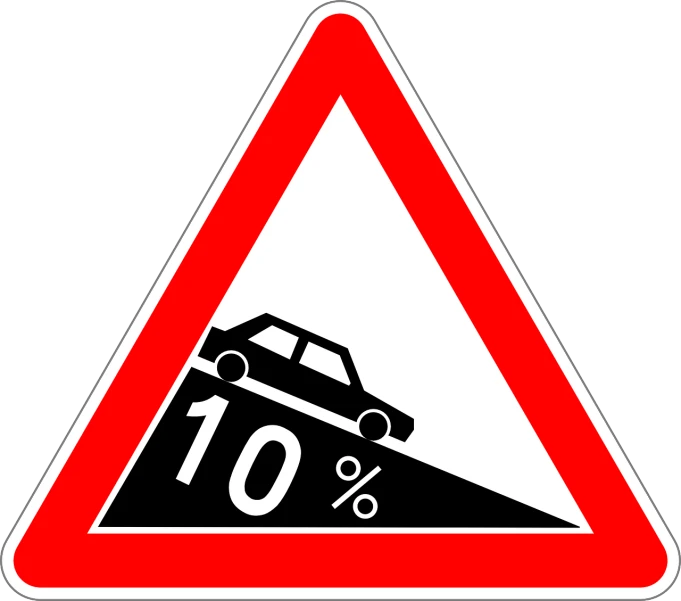 a red triangular sign with a picture of a car on top of it, by Ernő Grünbaum, pixabay, landslide road, maths, sitting in ten forward, 1 0 5 mm