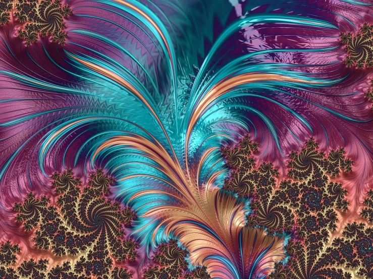 a computer generated image of a colorful flower, digital art, trending on cg society, generative art, plume made of fractals, wallpaper background, draped with water and spines, ancient swirls
