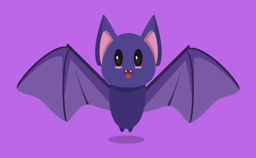 a cartoon bat with open wings on a purple background, vector art, shutterstock, conceptual art, anime chibi, dark blue, animation style, on a pale background