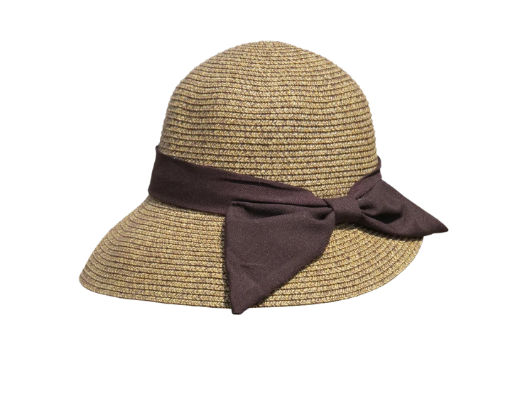 a close up of a hat with a bow on it, by Carol Sutton, mingei, pith helmet, high resolution product photo, c1976, brown