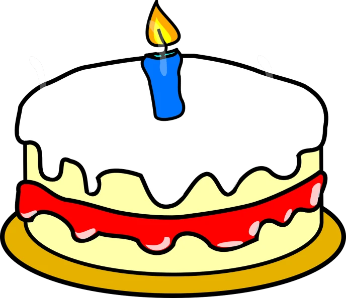 a birthday cake with a lit candle on top, pixabay, figuration libre, ms paint drawing, taken in the late 2000s, thumbnail, recipe