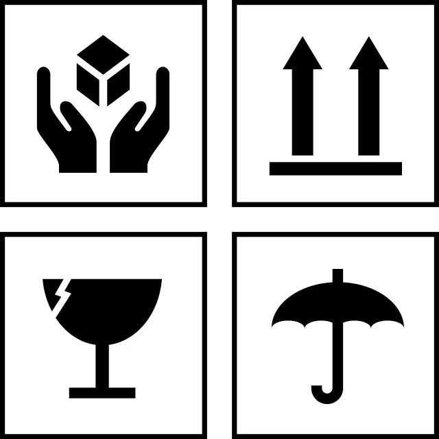 a set of four black and white icons, a diagram, by Matt Stewart, pixabay, de stijl, packaging of the world, protection, crane, centered in panel