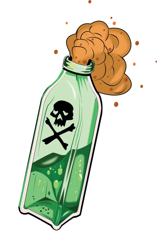 a bottle with a skull and bones inside of it, vector art, by Loren Munk, nuclear art, fart, green smoke, 🎨🖌, unused design