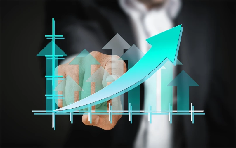 a man in a suit pointing at an upward graph, a digital rendering, by Sebastian Vrancx, trending on pixabay, the source of future growth, claws are up, stacked image, taken on a 2010s camera