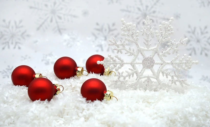 a group of red ornaments sitting on top of a pile of snow, a photo, avatar image, background image, hd —h 1024, snow white