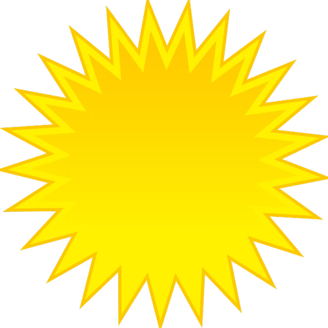 a yellow sunburst on a black background, rayonism, clip art, background(solid), everyday plain object, one point lightning