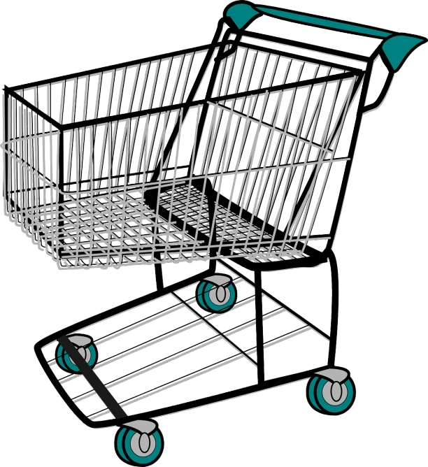 a black and green shopping cart on a white background, a digital rendering, by Robert Freebairn, pop art, black and white vector art, whole page illustration, plan, high detail illustration