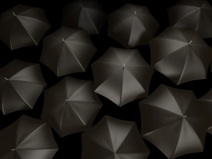 an image of a bunch of umbrellas in the dark, digital art, volumetric shading, ebony, in style of ultra realistic, shurikens