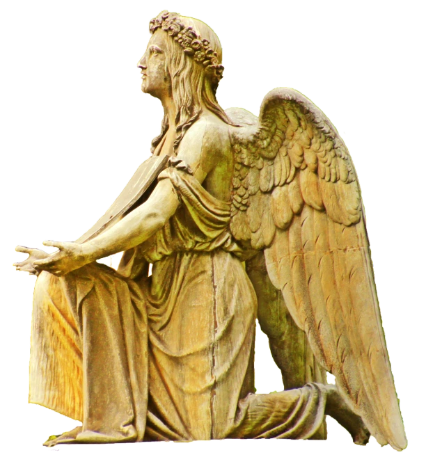 a statue of an angel holding a book, by Joseph Henderson, pixabay, renaissance, carved ivory, kneeling and looking up, elderly greek goddess, malice mizer