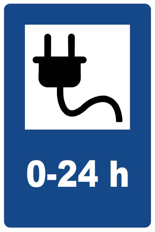 a blue and white sign with a picture of a plug, inspired by Johannes van Haensbergen, heavy traffic, -h 640, zero - hour, created in adobe illustrator