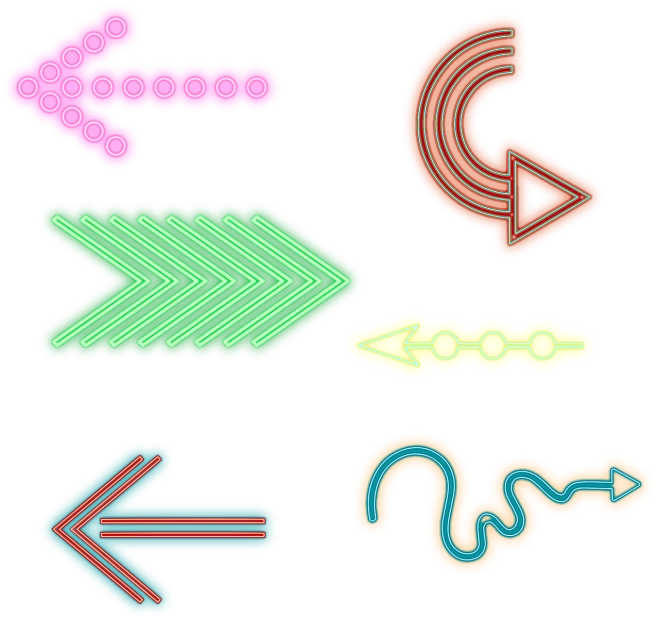 a bunch of different colored arrows on a black background, vector art, inspired by Howard Arkley, flickr, graffiti, glowing street signs, snake, game icon asset, with glow on some of its parts