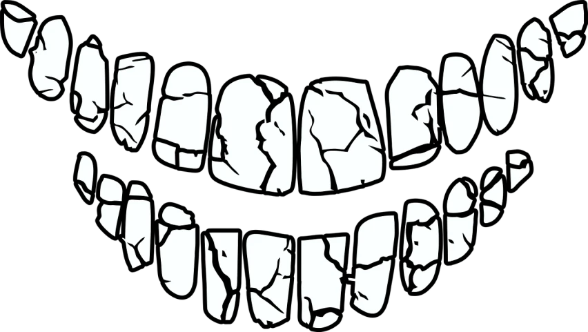 a black and white image of a smiling face, vector art, by Andrei Kolkoutine, trending on pixabay, graffiti, cracked porcelain face, cave like teeth, horror wallpaper aesthetic, tooth wu : : quixel megascans