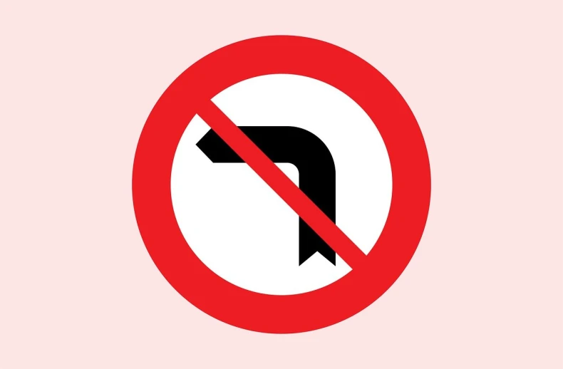 a no right turn sign on a pink background, pipe, icon, only with red, macoto takahashi