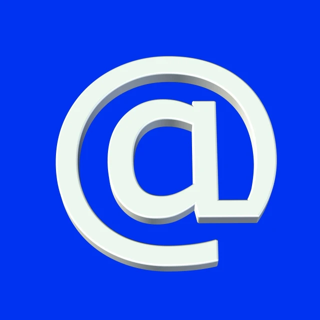 a white at sign on a blue background, a digital rendering, computer art, email, abstract claymation, rounded logo, redering