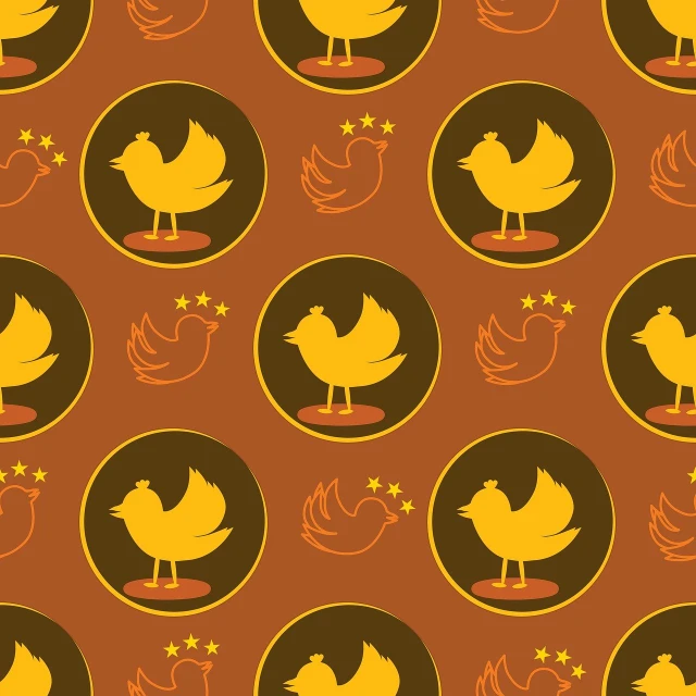 a pattern of yellow birds on a brown background, an illustration of, symbolism, farms, round background, spritesheet, illustration