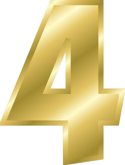 a golden number four on a white background, by Taiyō Matsumoto, pixabay, no gradients, metal award winning, 4 colors!!!, exclusive