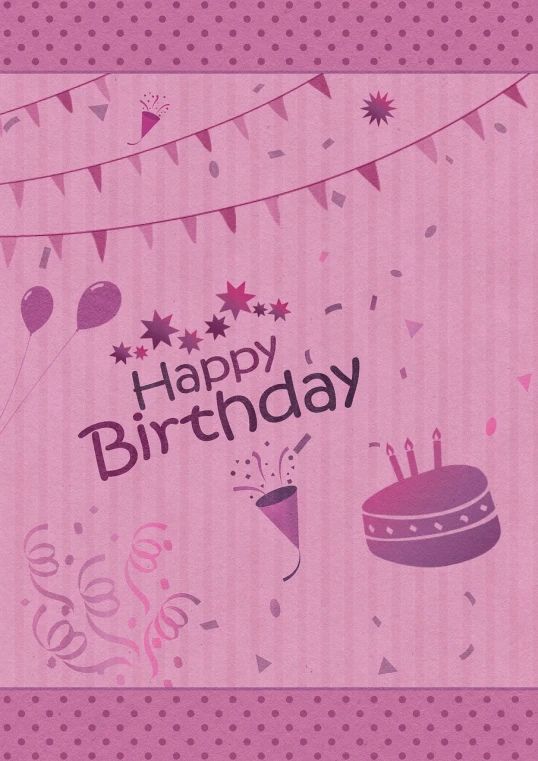 a birthday card with a cake and balloons, pixabay, dull pink background, hd detailed texture, purple color-theme, flowery wallpaper