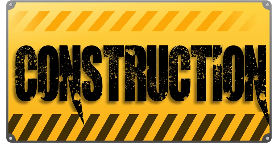 a construction sign with the word construction on it, concept art, by Jeanna bauck, pixabay, constructivism, on a yellow canva, destructive, instructions to build it, vector graphic