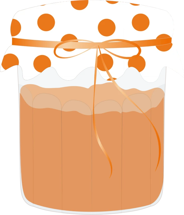 a jar of jam sitting on top of a table, inspired by Masamitsu Ōta, pixabay, conceptual art, orange hair bow, transparent background, polka dot, halloween theme