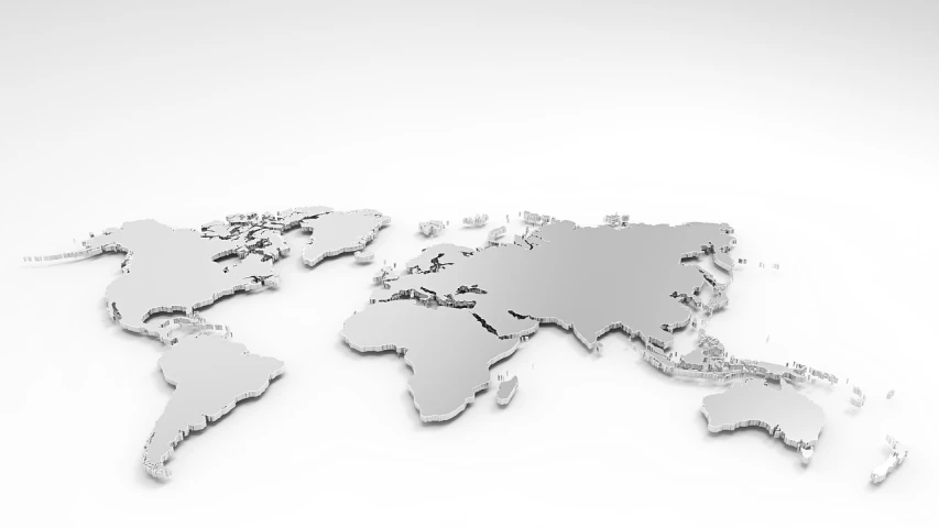 a map of the world on a white background, an ambient occlusion render, by Kuno Veeber, chromed metal, a close up shot, rendered in rtx, in 2 0 1 2