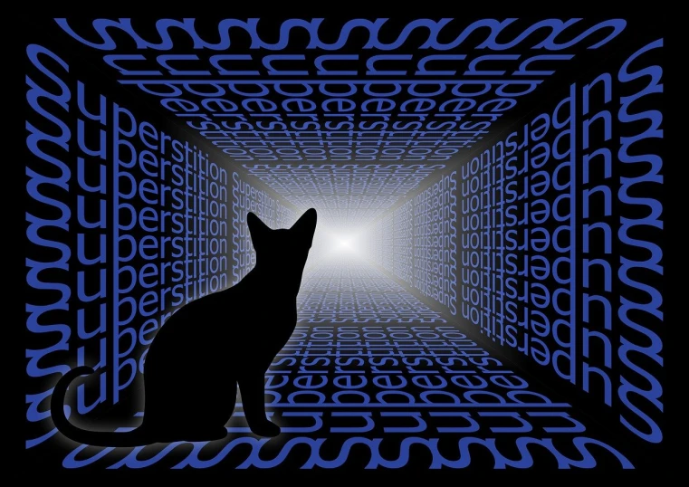 a cat that is sitting in the middle of a tunnel, digital art, by Wayne England, pixabay contest winner, ascii art, anubis, dreaming of electric sheep, alamy stock photo, vorestation borg hound