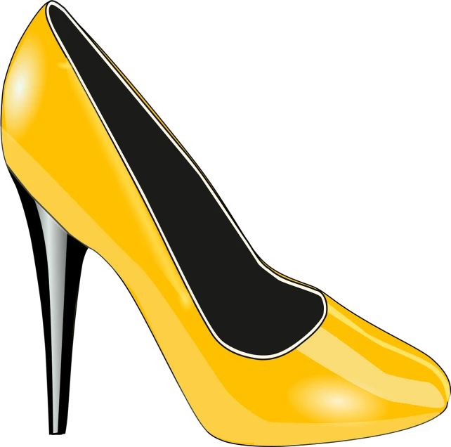 a yellow high heel shoe on a black background, an illustration of, pixabay, digital art, isolated on white background, high detail illustration, side view centered, style of mirror\'s edge
