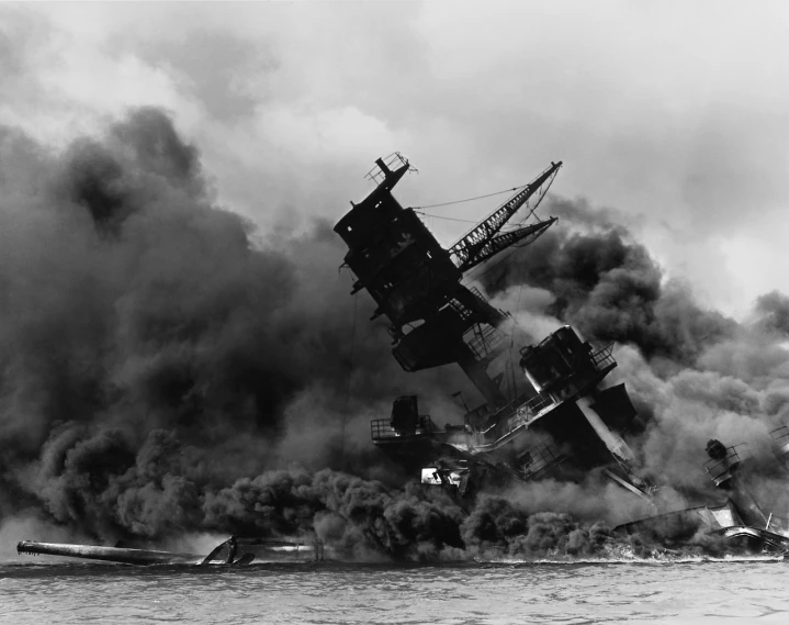 a black and white photo of a ship on fire, by Scott M. Fischer, ken ishikawa, awarded photograph, portrait of a big, pitt