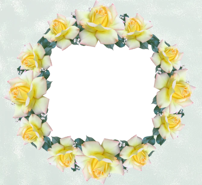 a round frame made of yellow and white roses, a colorized photo, the background is black, high-definition picture, squared border, ¯_(ツ)_/¯