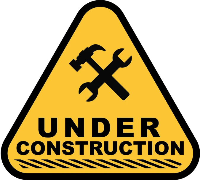 a sign that says under construction with a hammer and a wrench, by Joseph Henderson, constructivism, on a flat color black background, yellow hardhat, 2 0 5 6 x 2 0 5 6, high res