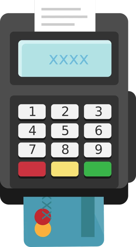 a credit card machine with a receipt on it, pixabay, tachisme, flat colors, dark. no text, profile close-up view, highly detailed rounded forms