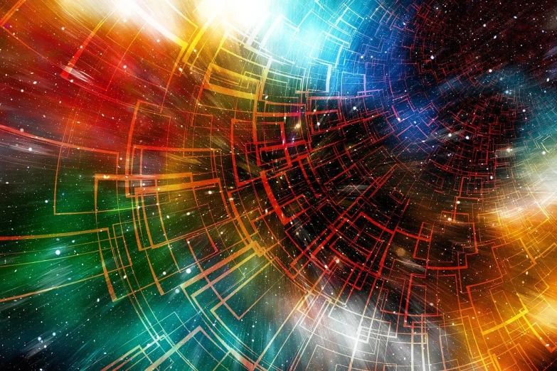 a colorful space filled with lots of stars, digital art, shutterstock, futurism, hadron collider technology, inter dimensional clockwork, colorful redshift render, esoteric equation heaven