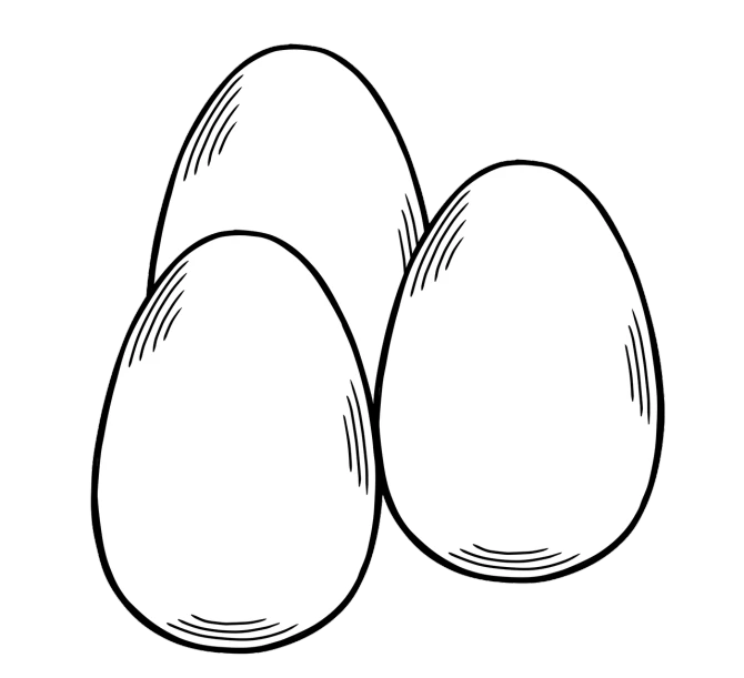 two eggs sitting next to each other on a black background, an illustration of, by Hugh Hughes, pixabay, digital art, comic book thick outline, white color, engraved vector, background is white