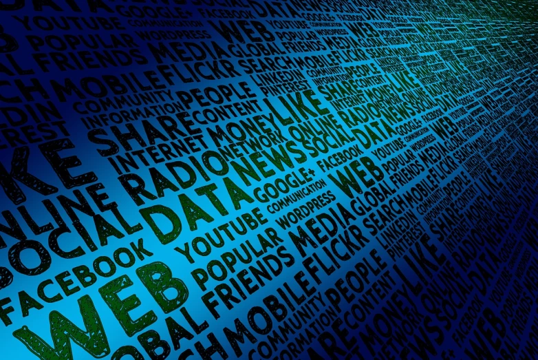 a number of words on a blue background, a digital rendering, by Kurt Roesch, trending on pixabay, news broadcast, brand colours are green and blue, the internet, istockphoto