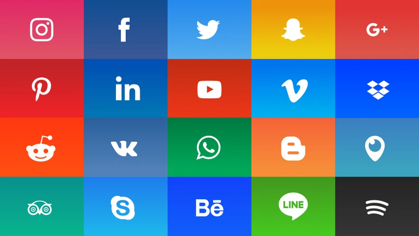 a bunch of different colored social icons, a screenshot, by Gen Paul, shutterstock, 🦩🪐🐞👩🏻🦳, squares, dead, european