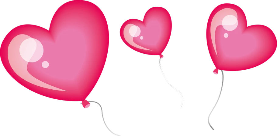 three pink heart shaped balloons floating in the air, deviantart, header, with a black background, added detail, free