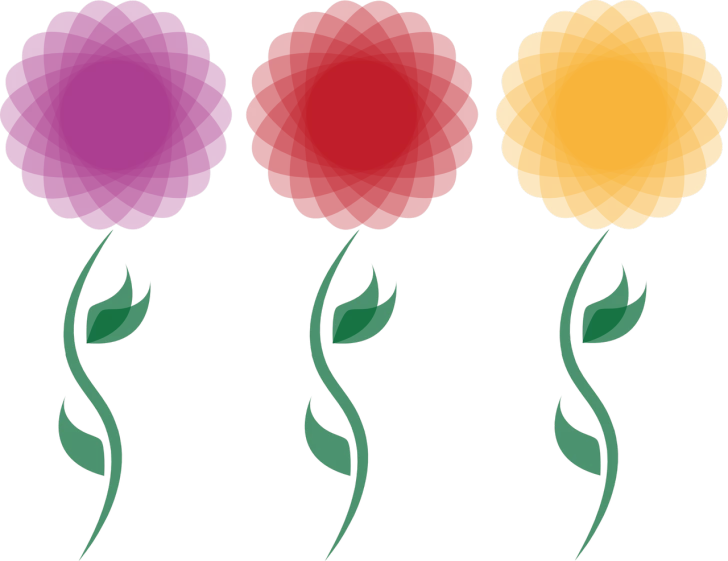four different colored flowers on a black background, a screenshot, inspired by Masamitsu Ōta, stylized silhouette, aubrey powell, zoomed out, 7 feet tall
