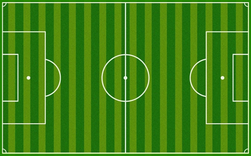 a soccer field with green grass and white lines, a digital rendering, by Richard Carline, shutterstock, conceptual art, symmetry illustration, 2 d overhead view, three fourths view, indoor