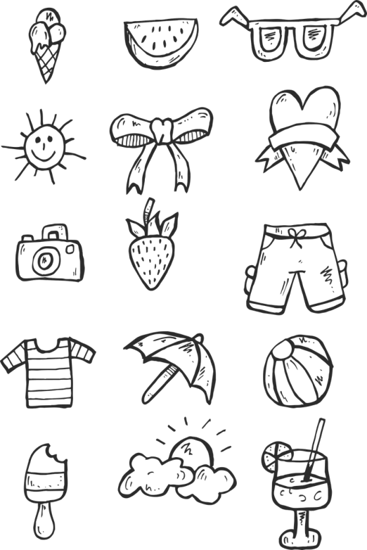 a bunch of drawings on a blackboard, by Odhise Paskali, trending on pixabay, summer weather, icon pattern, amoled wallpaper, 2 0 5 6 x 2 0 5 6