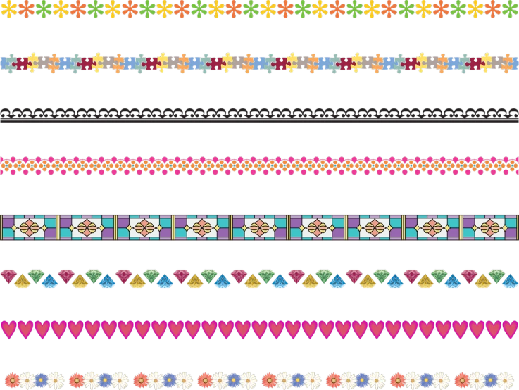 a set of colorful borders on a black background, a digital rendering, cute:2, colorful adornments, black color background, ( ready - made )