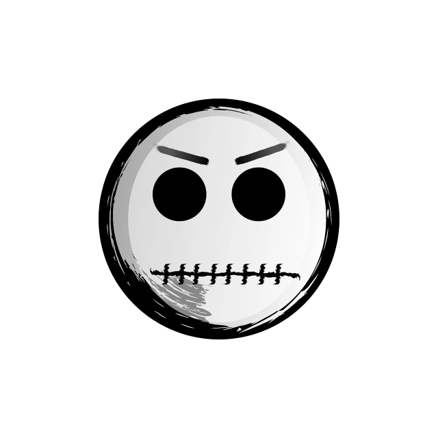 a close up of a smiley face on a black background, vector art, inspired by Edo Murtić, shock art, jack skellington, avatar image, angry and bored, with a white muzzle