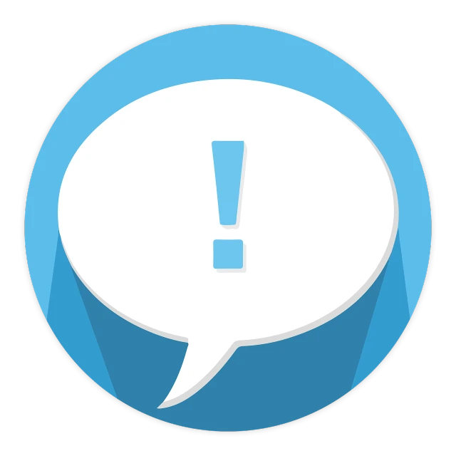 a blue circle with a white exclamable in it, a cartoon, pop art, on a flat color black background, attention, speech bubbles, square