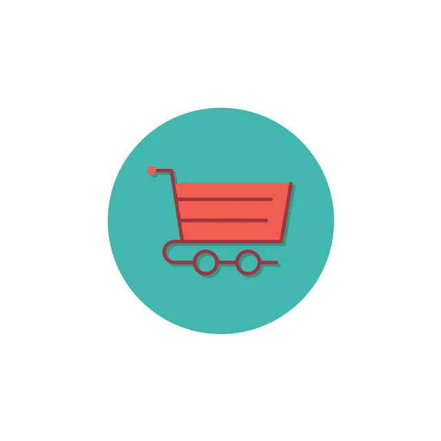 a red wagon sitting on top of a blue circle, a stock photo, by Josh Bayer, figuration libre, shopping cart icon, simple 2d flat design, vintage color, p. j. n