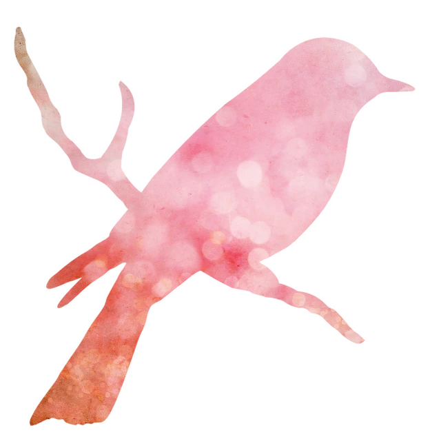 a pink bird sitting on top of a tree branch, a digital painting, inspired by Victor Noble Rainbird, flickr, pointillism, silhouette :7, [ [ soft ] ], icon, けもの