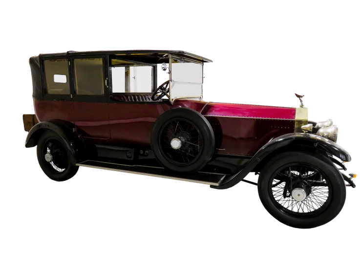 an old fashioned car on a black background, a colorized photo, by Albert Swinden, polycount contest winner, art nouveau, wine-red and grey trim, displayed in the exhibition hall, - w 1 0 2 4, replica model