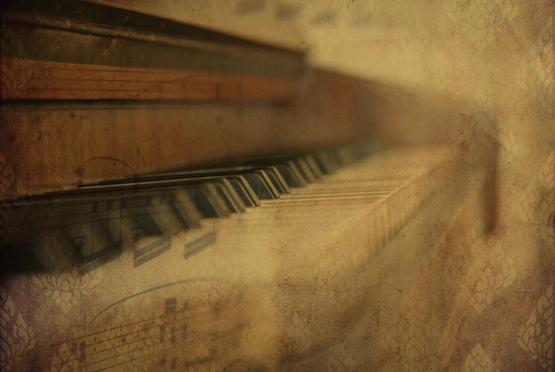 a close up of a piano keyboard on a wall, a picture, by Eugeniusz Zak, synthetism, faded parchment, beautiful wallpaper, various artists, benjamin vnuk