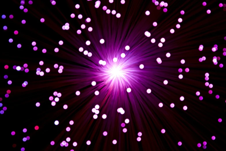 a bright light shines brightly on a black background, an illustration of, by Julian Allen, light and space, purple laser lighting, fiber optic network, bright pink purple lights, the god particle