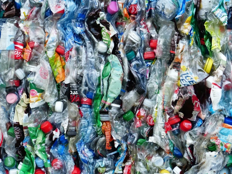 a pile of plastic bottles sitting next to each other, a mosaic, pexels, plasticien, ignant, 3 2 x 3 2, perspicious detail, recycled