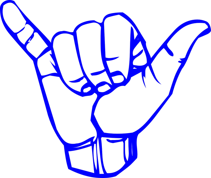 a drawing of a hand making a peace sign, a digital rendering, by Andrei Kolkoutine, pexels, graffiti, strong blue rimlit, comic book thick outline, with a black background, royal-blue